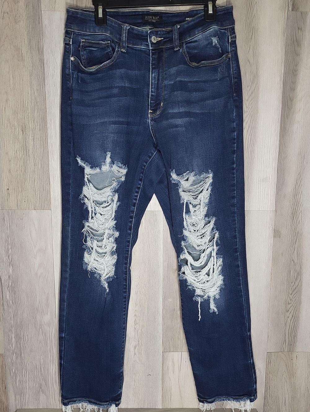 Judy Blue 14W Distressed Straight Leg Jeans Raw Hem Stretch Denim Plus Size